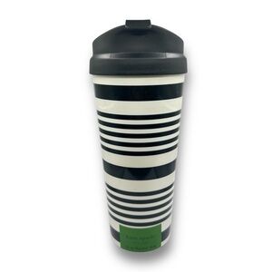 Kate Spade New York 16 Oz Thermal Mug Coffee Tea Travel Black White Striped NWOT